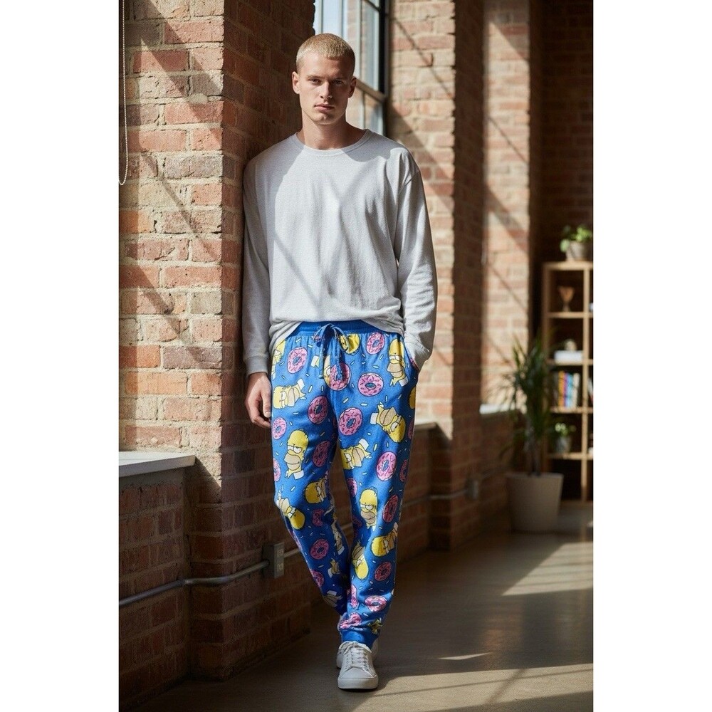 The Simpson Homer Sprinkles Donuts Sleep Pajama Pants Blue Size S/M Cartoon